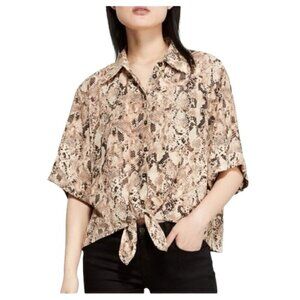 ANTHROPOLOGIE Sanctuary Snakeskin Print Tie-Front Blouse - Size Medium